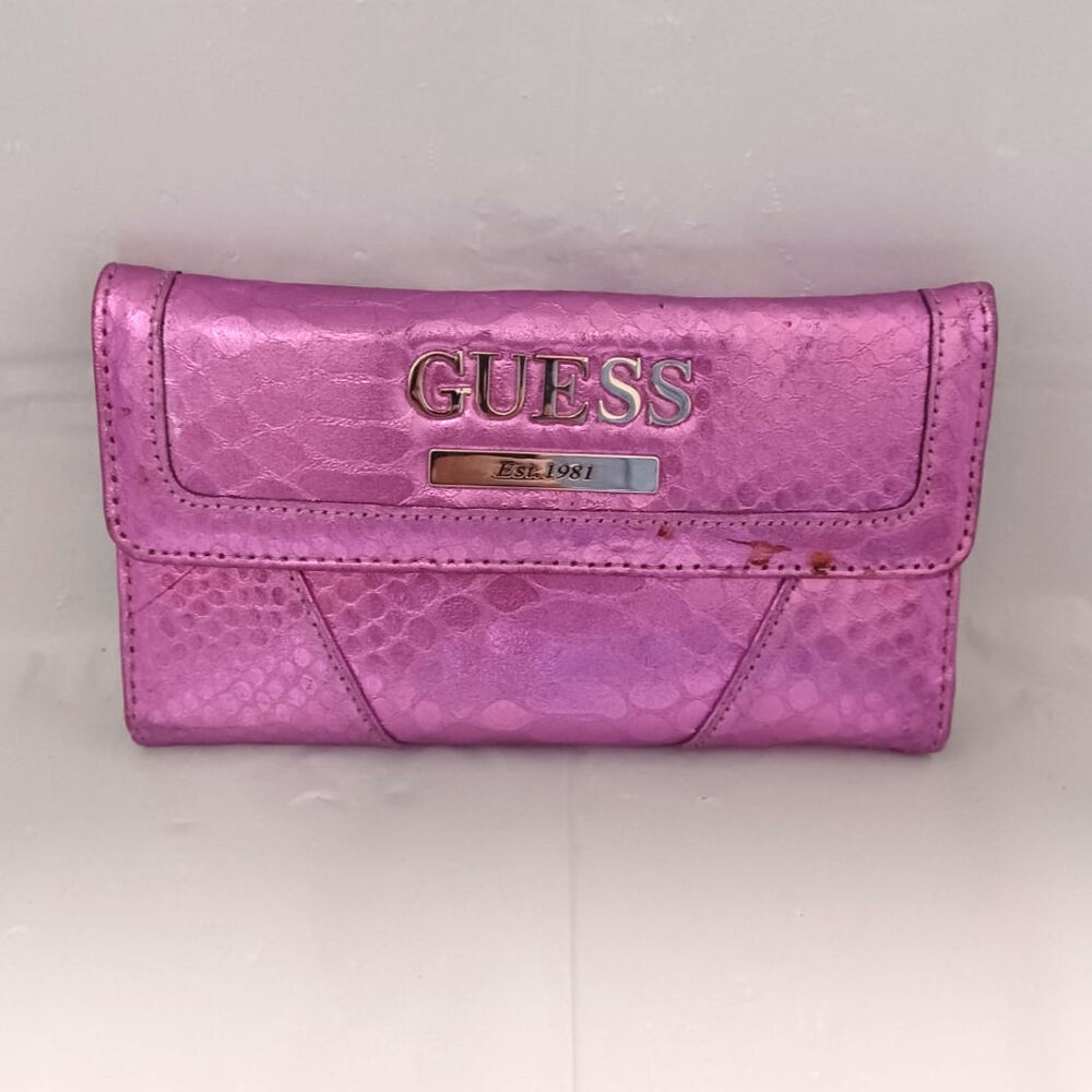 Vintage-style GUESS Metallic Pink Trifold Clutch Wallet